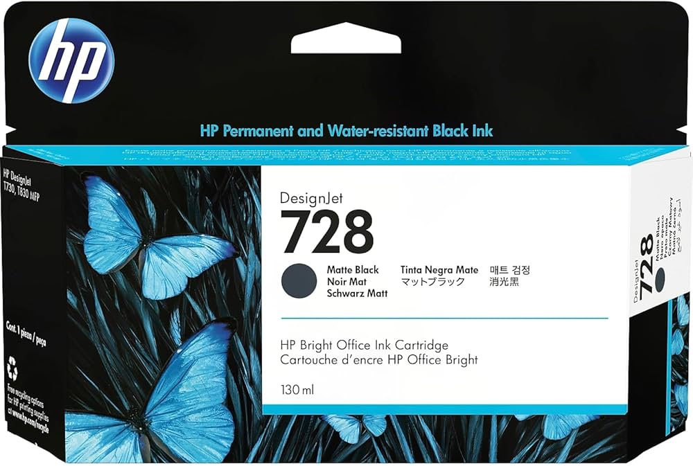 HP 728 130-ml Matte Black DesignJet Ink Cartridge