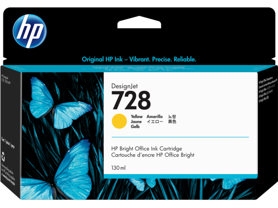 HP 728 130-ml Yellow DesignJet Ink Cartridge - F9J65A