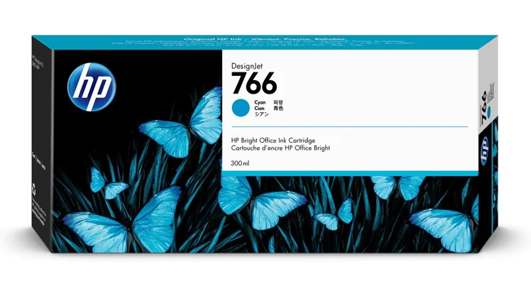 HP 766 300-ml Cyan DesignJet Ink Cartridge